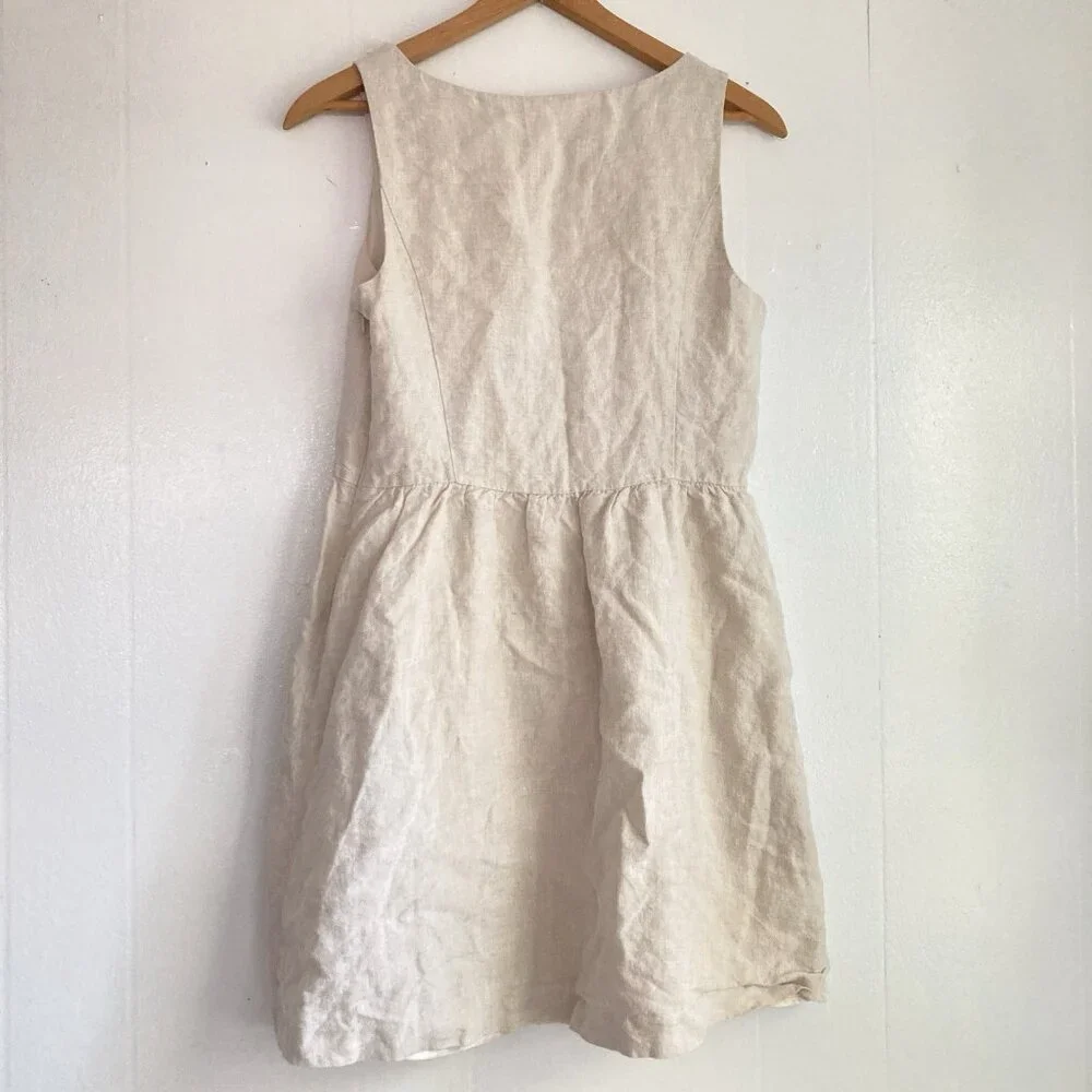 Kensie Linen Mini Dress in Natural Cream with Floral Appliqué - Picture 6 of 14